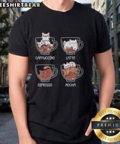Pretty Cat Coffee Guide T-Shirt featuring a cute cat and coffee design, perfect for cat lovers and coffee enthusiasts.