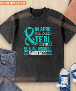 Pretty in April: Teal washed t-shirt for Sexual Assault Awareness featuring a blue ribbon design.