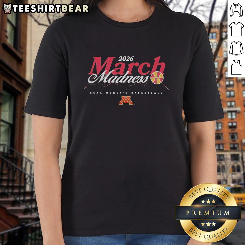 Alt Text: Stylish Minnesota Golden Gophers NCAA Women's Basketball March Madness 2026 ladies tee showcasing team spirit.
