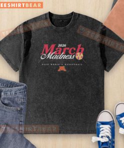 Alt Text: Pretty Minnesota Golden Gophers NCAA Women's Basketball March Madness 2026 washed t-shirt displayed on a hanger.