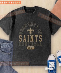 Alt Text: Stylish New Orleans Saints washed t-shirt in vibrant colors, perfect for fans showcasing team pride.