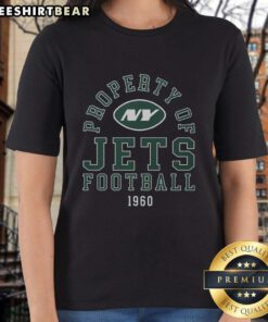 Alt Text: Pretty New York Jets Property 1960 Ladies Tee in green, showcasing team logo and stylish design for female fans.