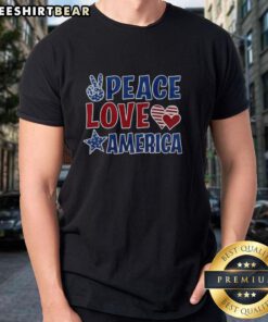 Pretty Peace Love America T-Shirt featuring a vibrant design with peace symbols and patriotic colors, perfect for all occasions.