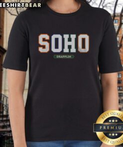Pretty Soho Drappling Ladies Tee in soft fabric, featuring a stylish draped design and flattering fit for modern women.