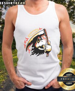 Trendy Pretty Still Kickin' Ther Reaper tank top featuring a bold graphic design, perfect for casual outfits.