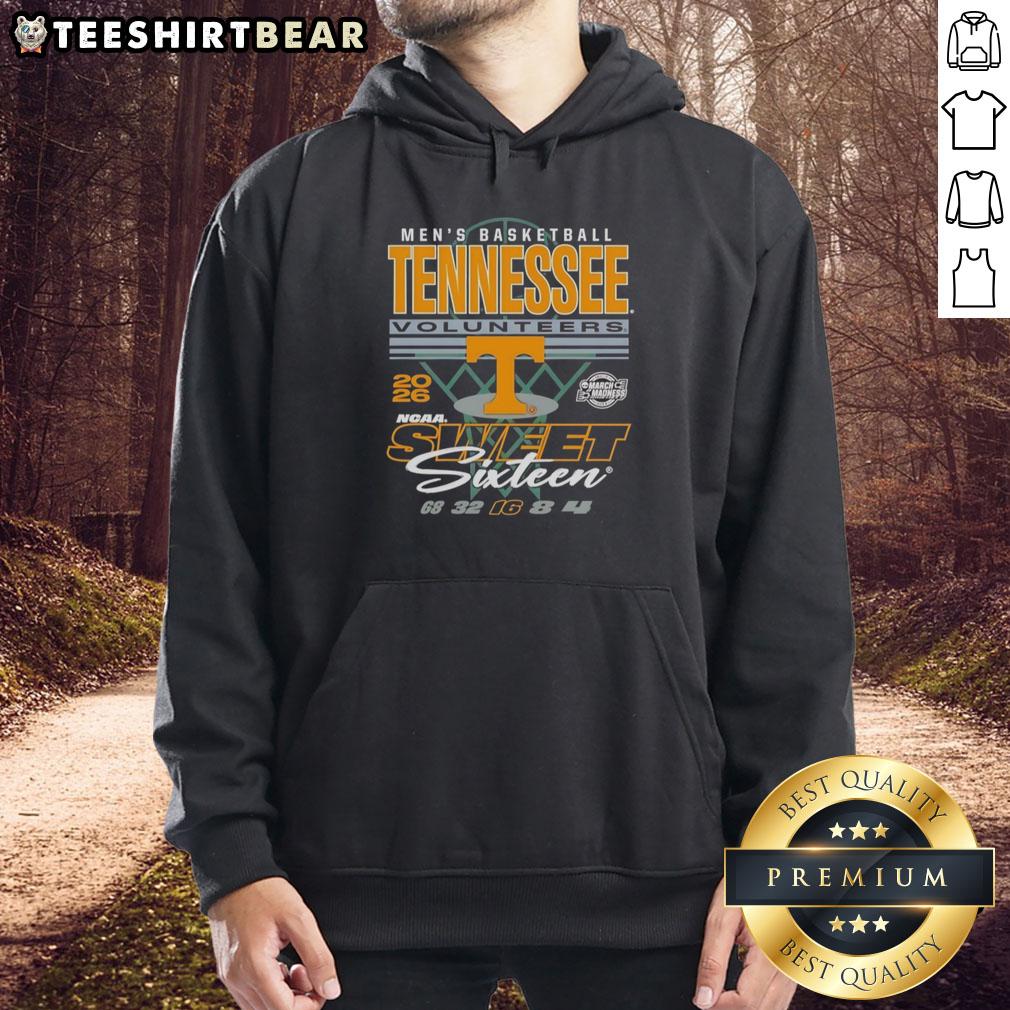 Alt Text: Stylish Tennessee Volunteers NCAA March Madness Sweet Sixteen 2026 hoodie in vibrant orange, perfect for fans.