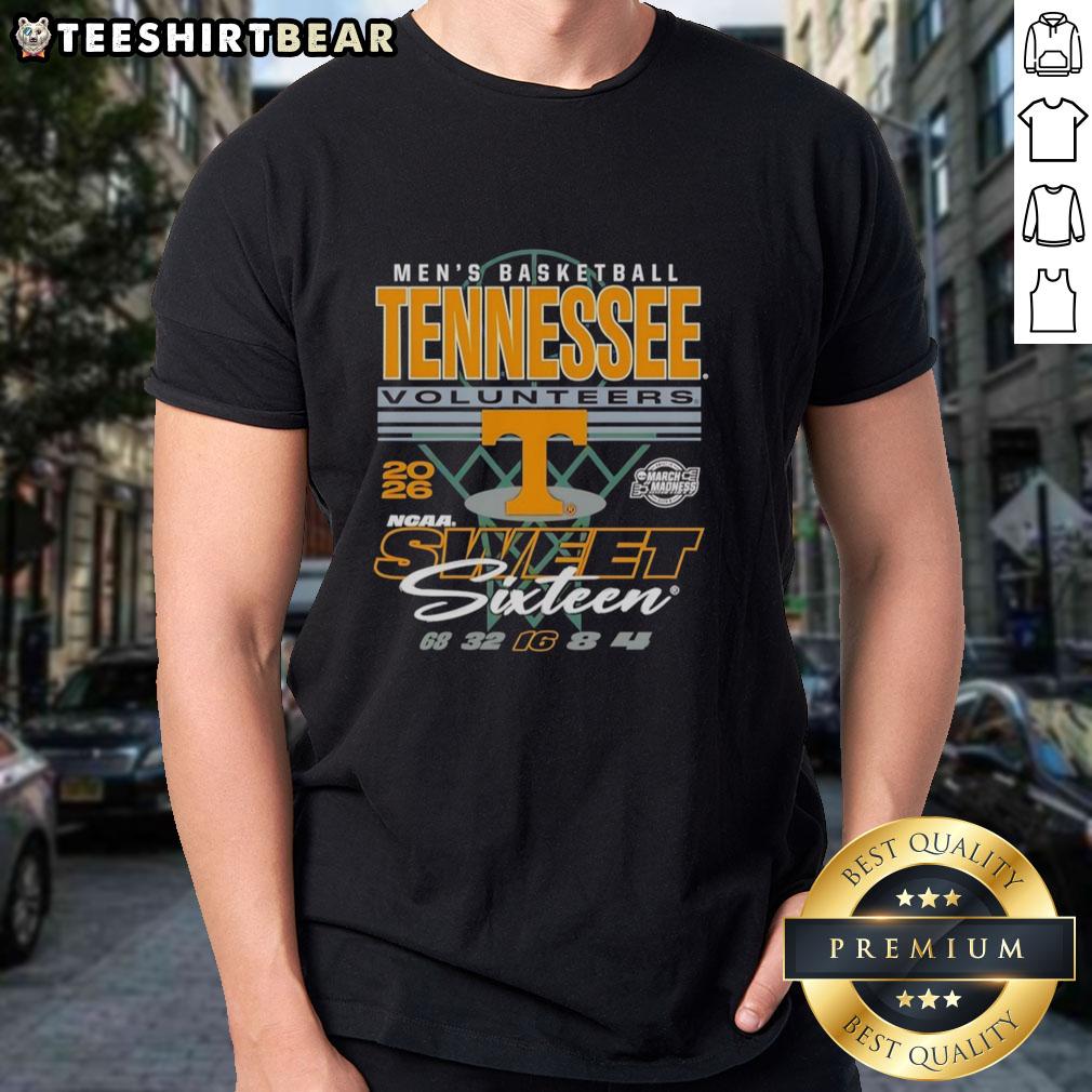 Pretty Tennessee Volunteers NCAA March Madness Sweet Sixteen 2026 T-Shirt featuring vibrant team colors and logo.