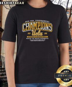 Alt Text: 2026 UCLA Bruins Women's Basketball Big Ten Tournament Champions ladies tee showcasing team pride and victory.