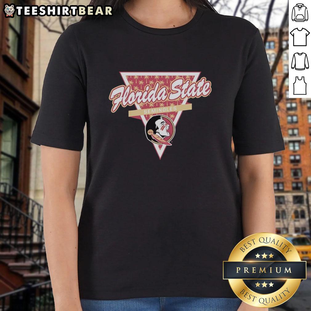 Florida State Seminoles basketball ladies tee featuring a palm tree pattern inside a triangle logo design.