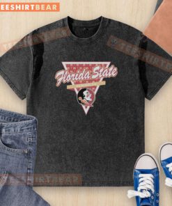 Alt Text: Top Florida State Seminoles basketball t-shirt featuring a palm tree pattern within a triangle logo design.