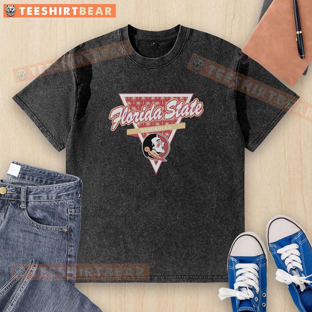 Alt Text: Top Florida State Seminoles basketball t-shirt featuring a palm tree pattern within a triangle logo design.