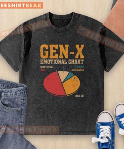 Top Gen X emotional chart design on a washed t-shirt, featuring vibrant graphics and nostalgic themes for a retro vibe.