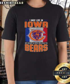 Alt Text: Chicago Bears football flag ladies tee, perfect for fans in Iowa showcasing team spirit on game day.