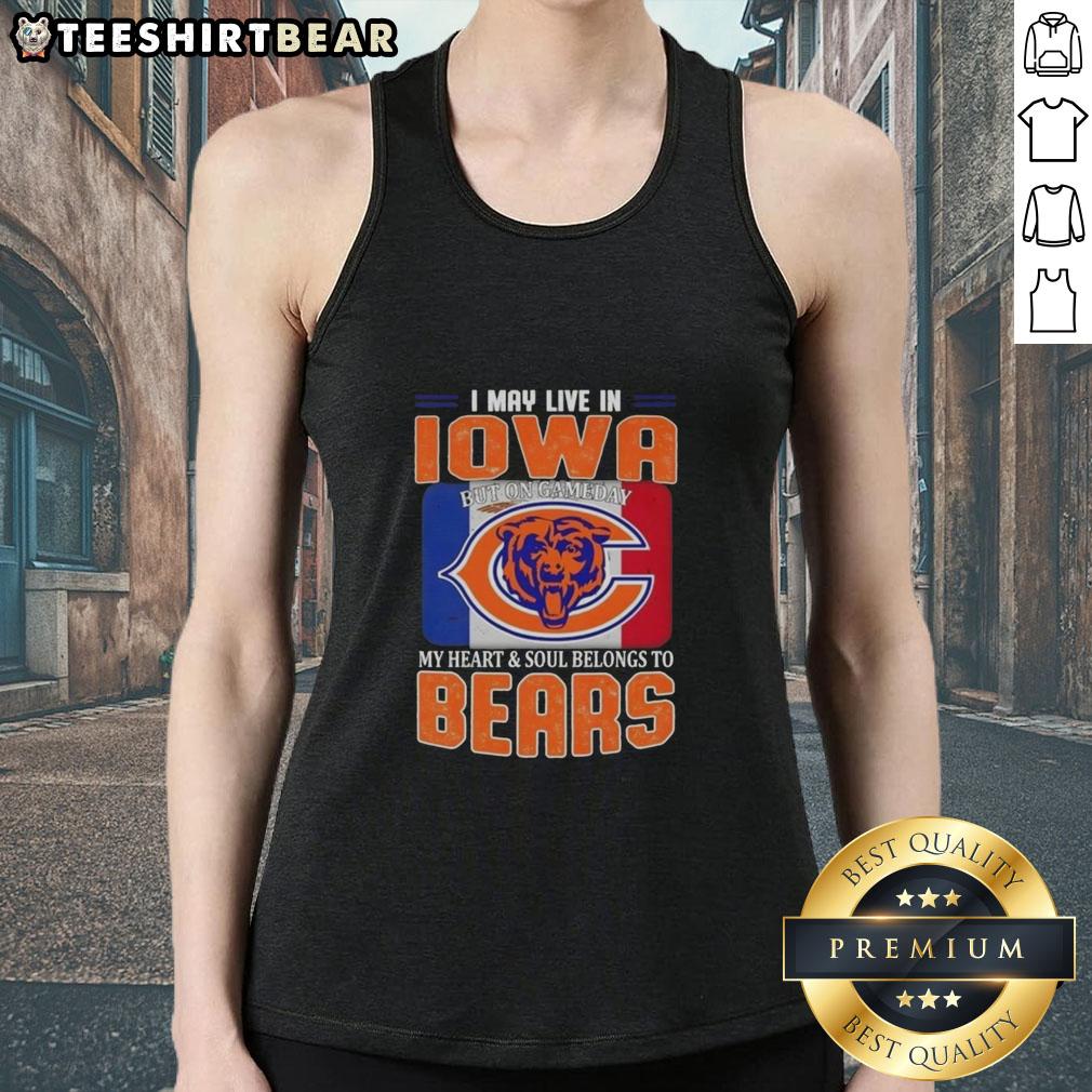 Chicago Bears football flag tank top showcasing team spirit for fans living in Iowa on game day.
