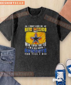 Die-hard Dallas Cowboys fan wearing a washed t-shirt in New Mexico, showcasing team pride with a bold slogan.