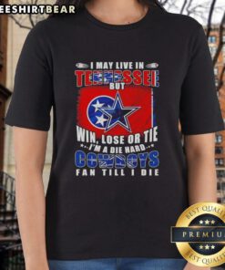 Die-hard Dallas Cowboys fan ladies tee, showcasing pride for the team while living in Tennessee. Perfect for game day!