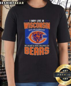 Chicago Bears football flag ladies tee, perfect for fans living in Wisconsin on game day, showcasing team spirit.