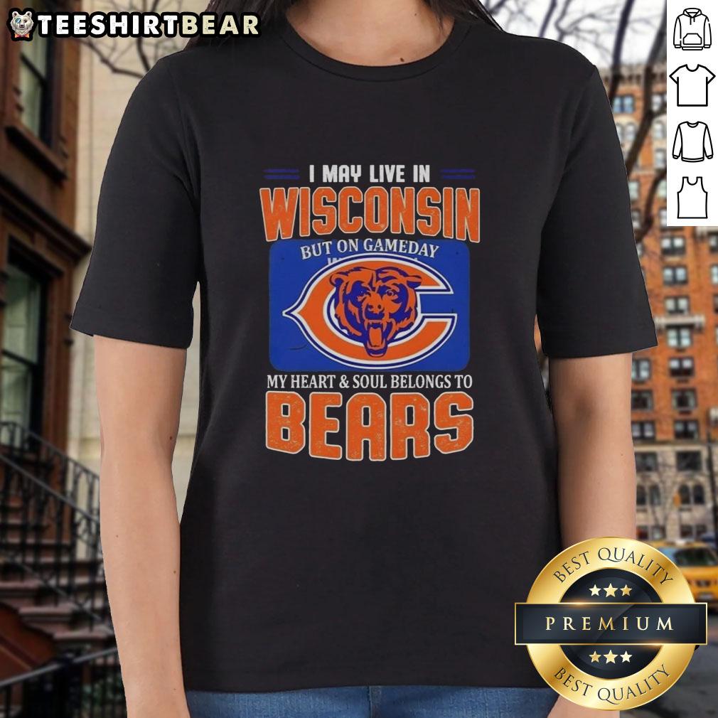 Chicago Bears football flag ladies tee, perfect for fans living in Wisconsin on game day, showcasing team spirit.