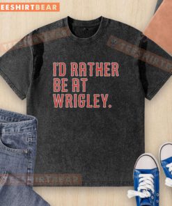 Top I'd Rather Be At Wrigley washed t-shirt featuring vintage baseball design and soft fabric for fans.