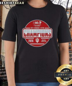 Top Indiana Hoosiers 2026 Big Ten Men's Swimming and Diving Champions ladies tee showcasing team pride and athletic excellence.