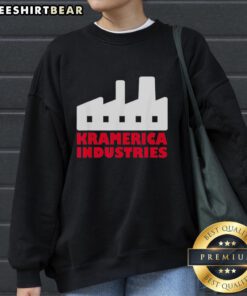 Cozy Top Kramerica Industries graphic sweatshirt featuring a bold logo, perfect for casual wear and fans of Seinfeld.