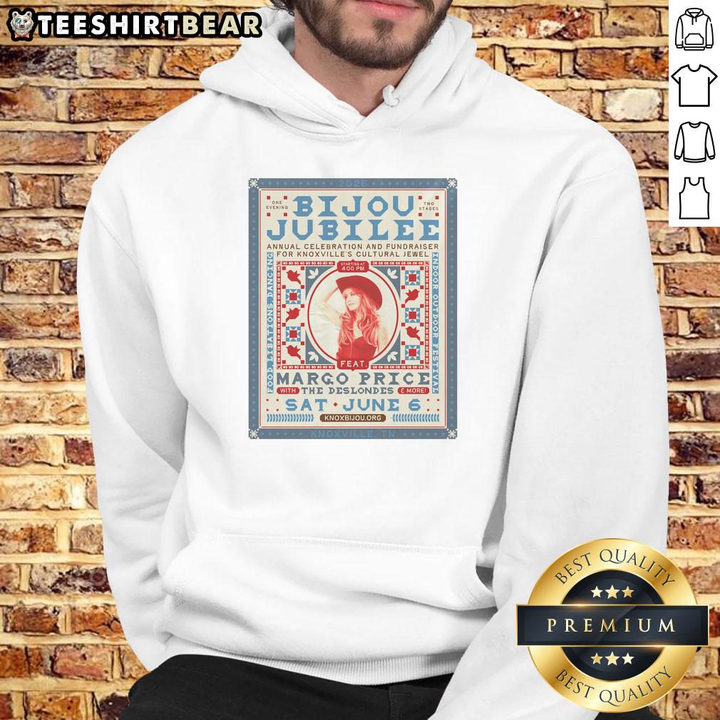Margo Price concert poster for Bijou Theatre in Knoxville, TN, featuring a stylish hoodie design - June 6, 2026.