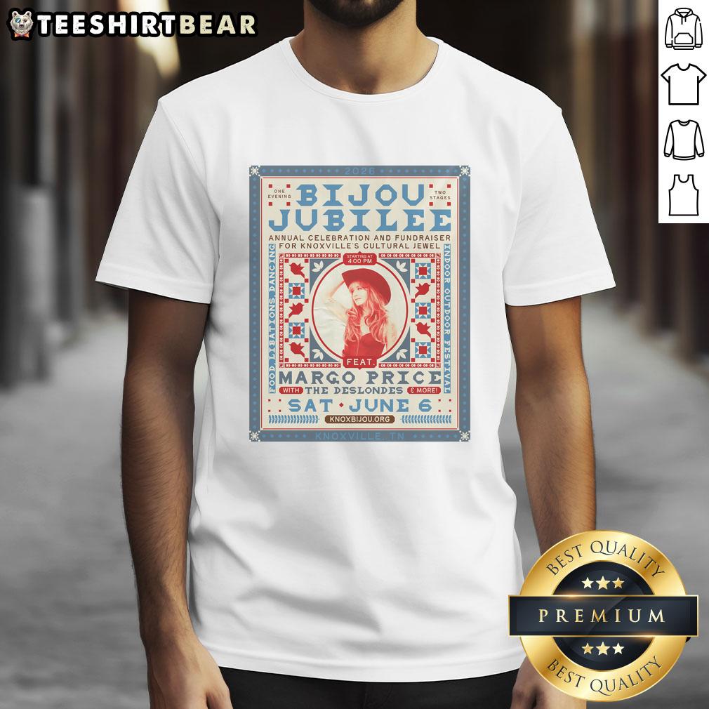 Top Margo Price Bijou Theatre Knoxville TN Jun 6 2026 concert poster t-shirt design featuring vibrant graphics.