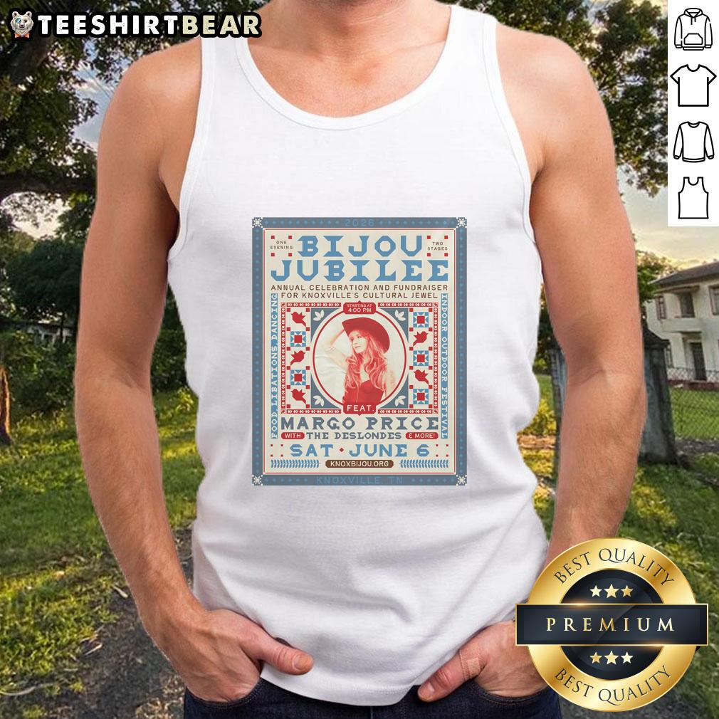Alt Text: Margo Price concert poster at Bijou Theatre, Knoxville, TN, June 6, 2026, featuring a stylish tank top design.
