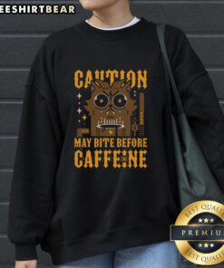 Cozy Top May Bite Before Caffeine sweatshirt in soft fabric, perfect for coffee lovers and casual wear enthusiasts.