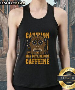Stylish Top May Bite Before Caffeine tank top featuring a bold graphic design for coffee lovers and fashion enthusiasts.