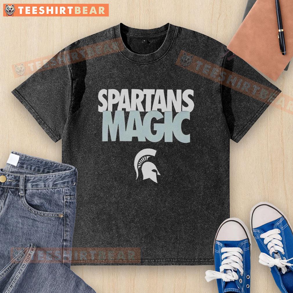Alt Text: Top Michigan State Spartans NCAA Spartans Magic Logo washed t-shirt in green, featuring vintage style and comfortable fit.