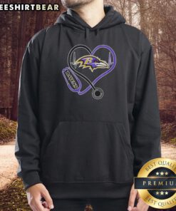Alt Text: Top Nurse Heartbeat X Baltimore Ravens Logo Hoodie showcasing a stylish design for nurses and football fans.