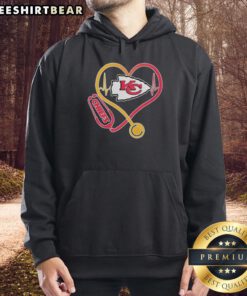 Top Nurse Heartbeat Hoodie featuring Kansas City Chiefs logo, perfect for nurses and football fans.