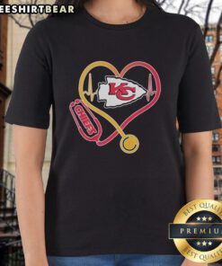 Top Nurse Heartbeat Kansas City Chiefs Logo Ladies Tee showcasing team spirit and healthcare pride in stylish design.