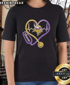 Top Nurse Heartbeat X Minnesota Vikings Logo Ladies Tee featuring vibrant colors and a stylish design for fans.