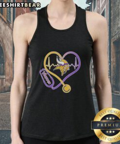 Top Nurse Heartbeat X Minnesota Vikings Logo Tank Top featuring a stylish design for proud Vikings fans and healthcare workers.