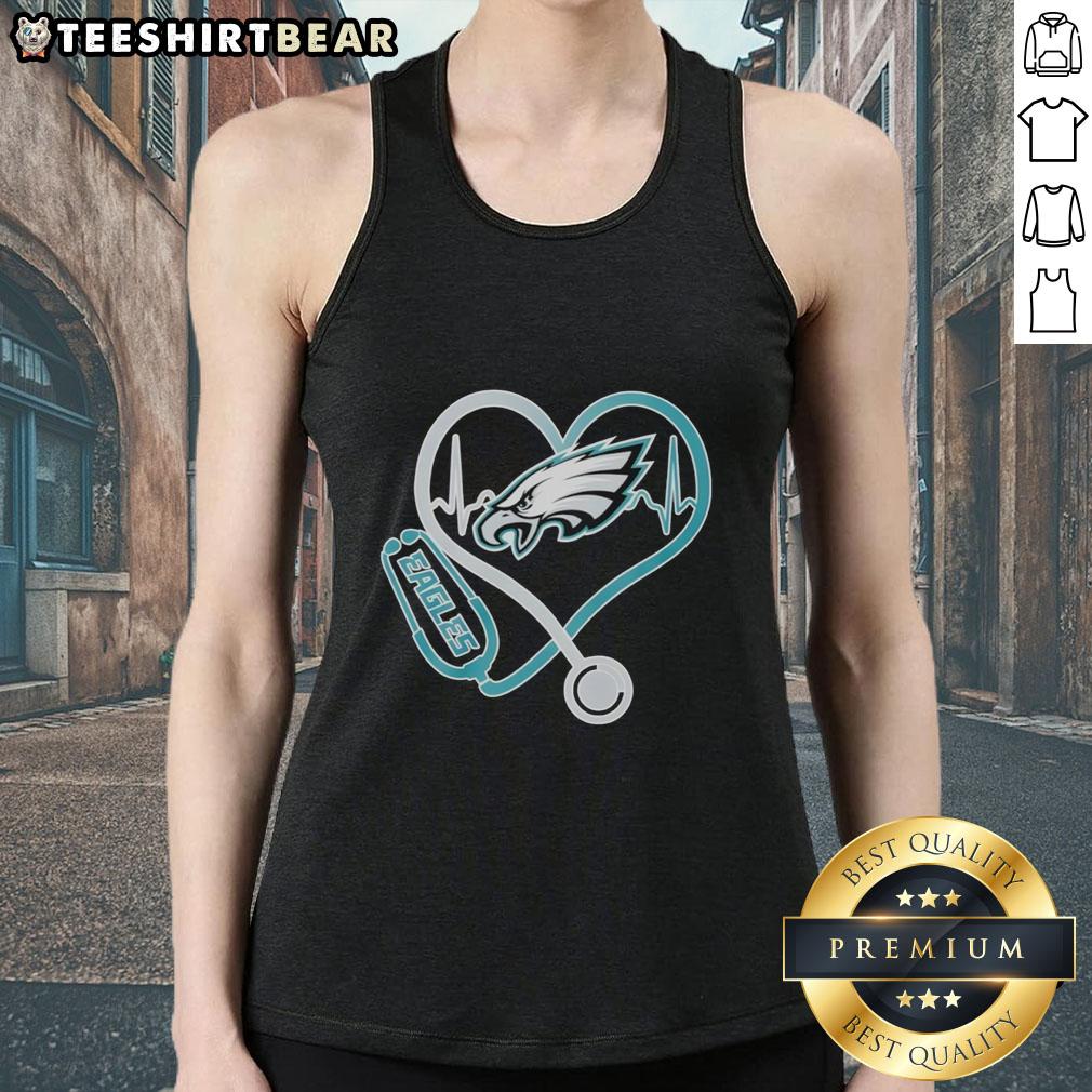 Alt Text: Top Nurse Heartbeat X Philadelphia Eagles Logo Tank Top design featuring a stylish nurse theme and team logo.