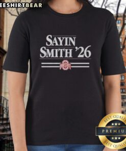 Top Ohio State Football Ladies Tee featuring Julian Sayin and Jeremiah Smith, style number 26, perfect for fans.