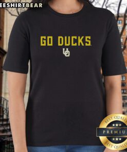 Women's Oregon Ducks team slogan tee showcasing vibrant colors and logo, perfect for fans and game day attire.