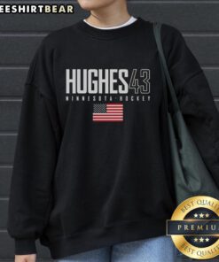 Top Quinn Hughes 43 Minnesota Wild USA Flag Elite Sweatshirt featuring vibrant colors and stylish design for fans.