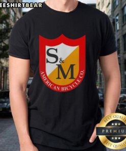 Top S&M American Bicycle Co logo t-shirt featuring a bold design and vibrant colors, perfect for cycling enthusiasts.
