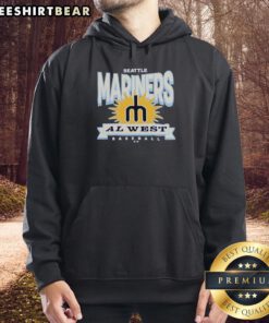 Top Seattle Mariners Retro Burst Jetty Hoodie in navy blue with vibrant graphics, perfect for fans and collectors.