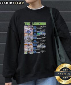 Top Seattle Seahawks Legends sweatshirt featuring names and signatures of iconic players for ultimate fan apparel.
