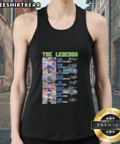 Top Seattle Seahawks legends tank top featuring signatures of iconic players for fans and collectors.