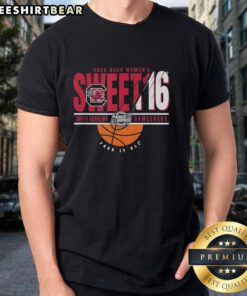 Alt Text: 2026 South Carolina Gamecocks NCAA Women's March Madness Sweet 16 T-Shirt featuring team colors and logo.