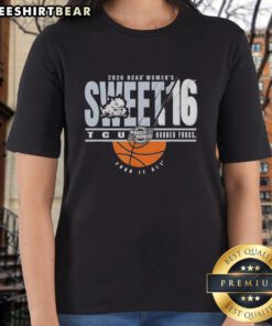 Top TCU Horned Frogs NCAA Women's Sweet 16 2026 Men's March Madness ladies tee featuring team colors and logo.