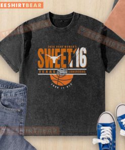 Top Texas Longhorns NCAA Women's Sweet 16 2026 Men's March Madness Four It All Washed T-Shirt displayed on a hanger.