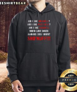Top The Baddest Mofo Low Down Around This Town hoodie displayed on a mannequin in a trendy urban setting.