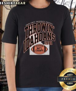 Vintage ladies tee featuring the Top Throwin Idahoans Bengals 1981 football design, perfect for sports fans and collectors.