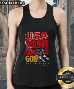 Top USA Hockey red, white, blue, and gold tank top for 2026 Milan, perfect for fans and sports enthusiasts.